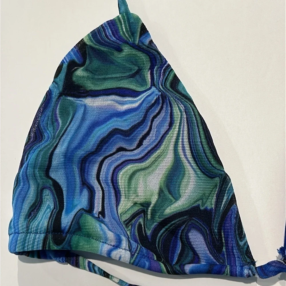 Shop17 color swirl bikini swim top size small blue